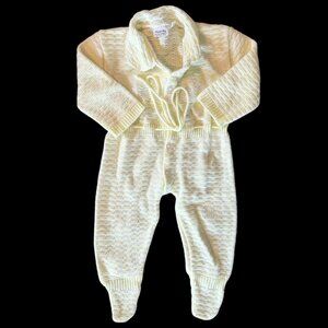 Vintage Pastel Yellow Knit Footed Romper With Swans 12 M